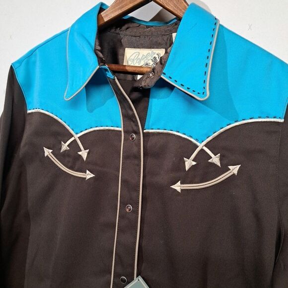 ROPER Embroidered Western XL Ladies Dress Shirt NWT Brown with Blue - Picture 4 of 12